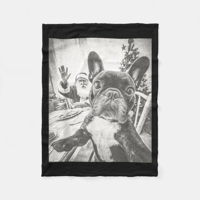 Funny Ai French Bulldog Selfie With Santa Claus Ch Fleece Blanket (Front)
