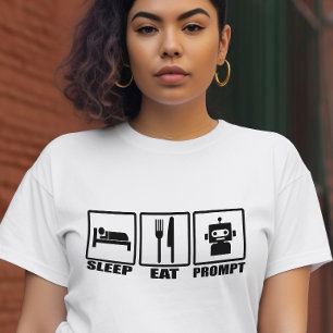 Funny AI Prompting T-Shirt   Black White Robot Eat
