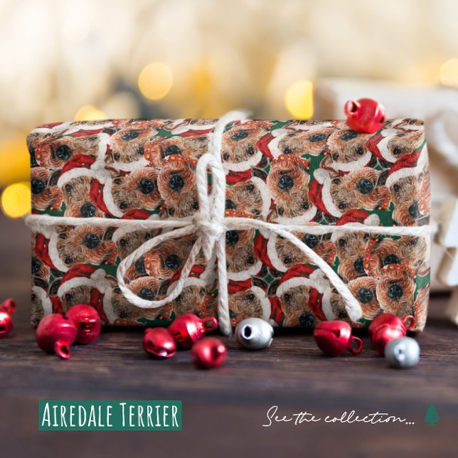 Funny Airedale Terrier Christmas Pattern Wrapping Paper (Creator Uploaded)