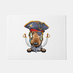 Funny Airedale Terrier dog in pirate hat with two  Doormat