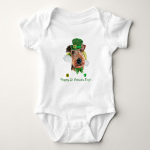 Funny Airedale Terrier Gold St. Patricks Day Baby Bodysuit