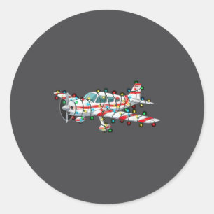 Funny Airplane Christmas Graphics Lights Lover  Classic Round Sticker