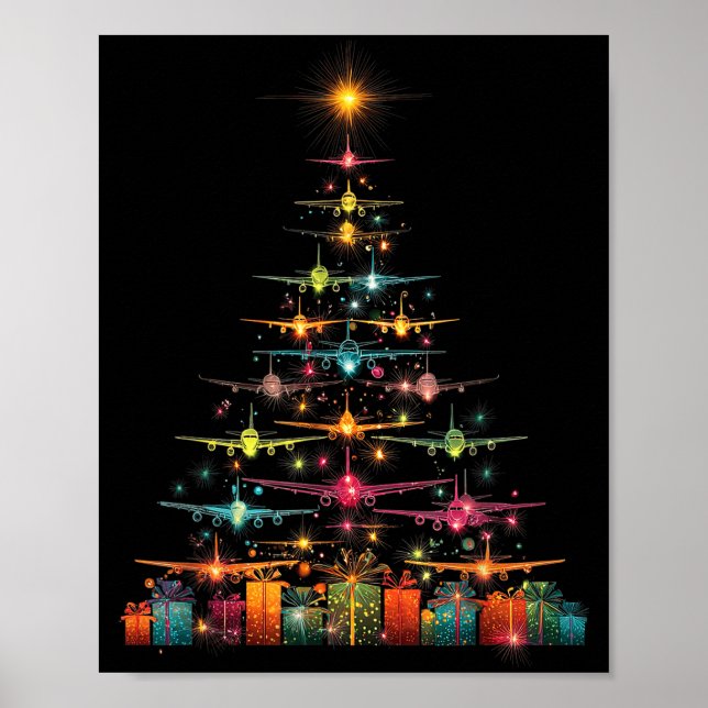 Funny Airplanes Christmas Tree Graphic Air Planes  Poster (Front)