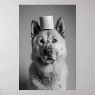 Funny Akita Bathroom Print, Toilet Paper Dog Art Poster