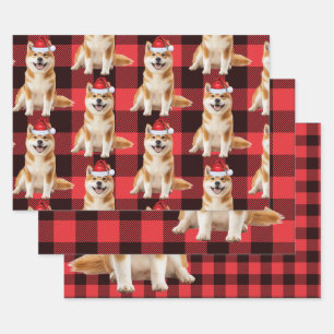 Funny Akita Christmas Dog Buffalo Plaid Wrapping Paper Sheet
