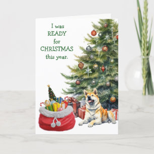 Funny Akita Dog Ready for Christmas Holiday Card