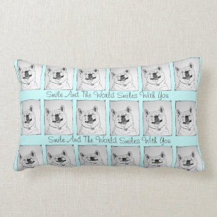 funny akita dog smiling watercolor art design blue lumbar cushion