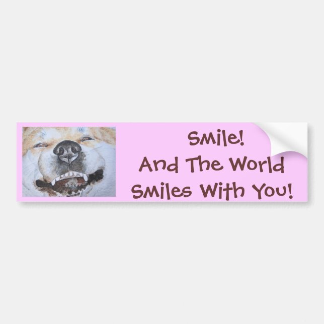 funny akita picture of dog smiling with slogan bumper sticker (Front)
