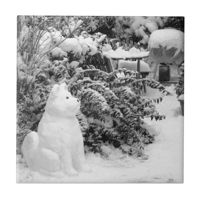 funny akita snow dog snowman christmas ceramic tile (Front)