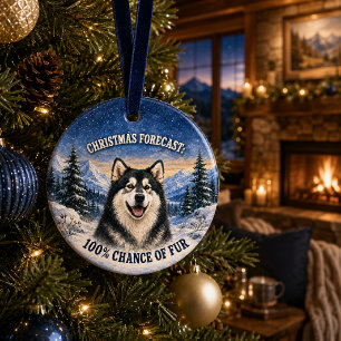 Funny Alaskan Malamute Christmas Forecast Ceramic Ornament