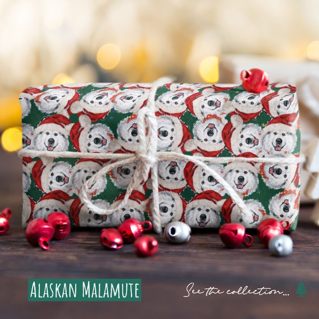 Funny Alaskan Malamute Christmas Pattern Wrapping Paper (Creator Uploaded)