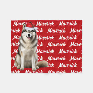 Funny Alaskan Malamute Dog Name Pattern Christmas Fleece Blanket