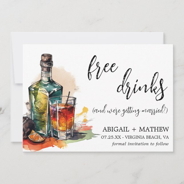 Funny Alcohol Drink Cocktail Trendy Photo Wedding Save The Date (Front)