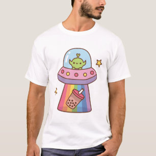 Funny Alien Abducts Bubble Tea Doodle T-Shirt