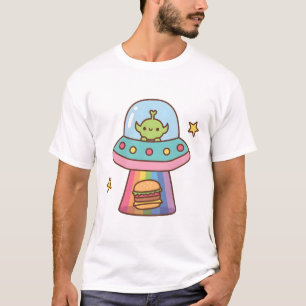 Funny Alien Abducts Burger Doodle T-Shirt