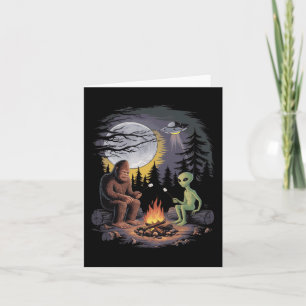 Funny Alien And Bigfoot Hiking Moon Sasquatch Ufo  Card