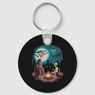 Funny Alien And Bigfoot Hiking Moon Sasquatch Ufo Key Ring