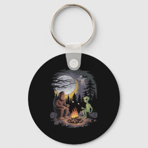 Funny Alien And Bigfoot Hiking Moon Sasquatch Ufo Key Ring