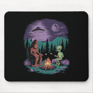 Funny Alien And Bigfoot Hiking Moon Sasquatch Ufo Mouse Pad