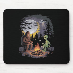 Funny Alien And Bigfoot Hiking Moon Sasquatch Ufo Mouse Pad