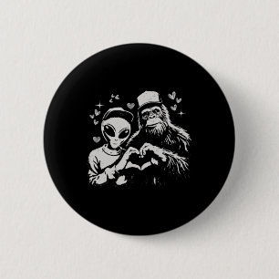 Funny Alien And Bigfoot Valentine Quirky Cryptid L 6 Cm Round Badge