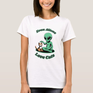 Funny Alien and Funny Cat. Funny Animal T-Shirt