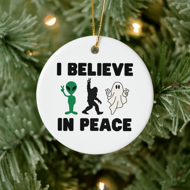Funny Alien Bigfoot and Ghost Peace Ornament (Tree)