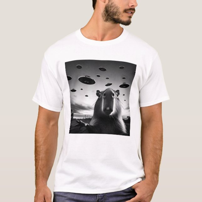Funny Alien Capybara UFO Capybara Selfie with T-Shirt (Front)