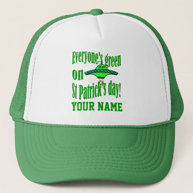 Funny alien cartoon St Patrick's Trucker Hat (Front)