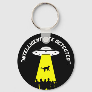 Funny Alien Cat Abduction Key Ring