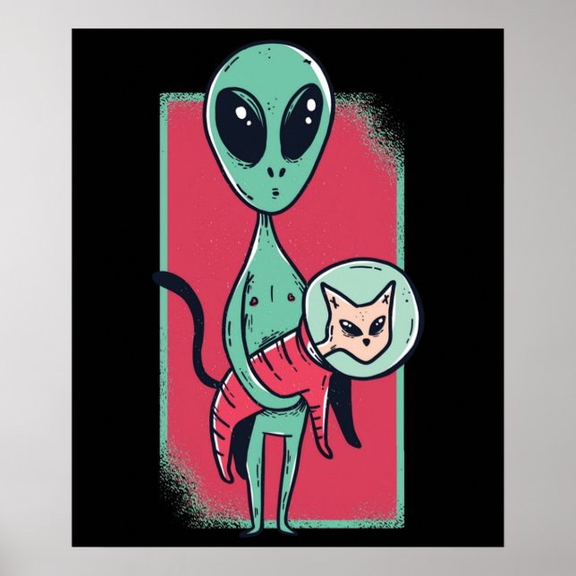 Funny Alien Cat Lover UFO Kitten Spaceship Flying  Poster (Front)