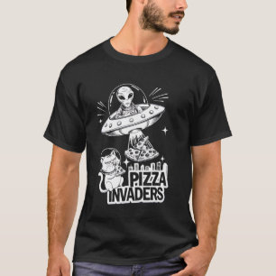 Funny Alien Cat Pizza Lovers Space Invasion T-Shirt