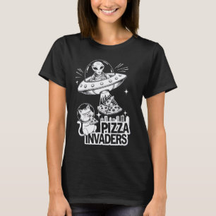 Funny Alien Cat Pizza Lovers Space Invasion T-Shirt