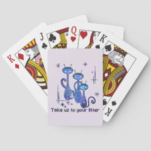 Funny Alien Cats   Take Us To Your Litter Playing Cards