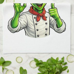 Funny Alien Chef Design Cute Space Cook With Chef Tea Towel
