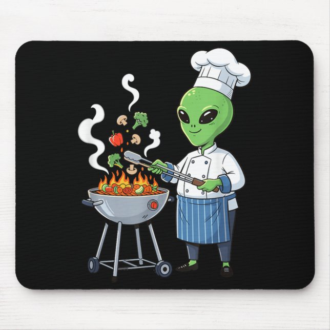Funny Alien Chef Grilling Anime Fighterbles At Hot Mouse Pad (Front)