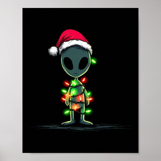 Funny Alien Christmas Graphics Lights Lover Extrat Poster (Front)