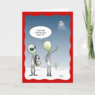Funny Alien Christmas UFO Santa Rudolph Holiday Card
