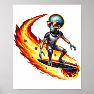 Funny Alien Comet Surfing Space Adventure Fantasy  Poster