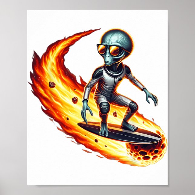 Funny Alien Comet Surfing Space Adventure Fantasy  Poster (Front)