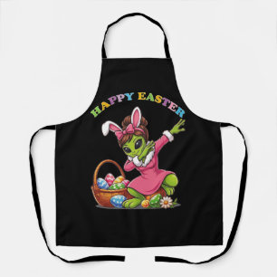 Funny Alien Easter Bunny Dabbing Cute Easter Egg Apron