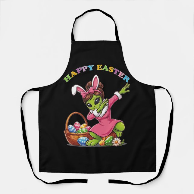 Funny Alien Easter Bunny Dabbing Cute Easter Egg Apron (Front)