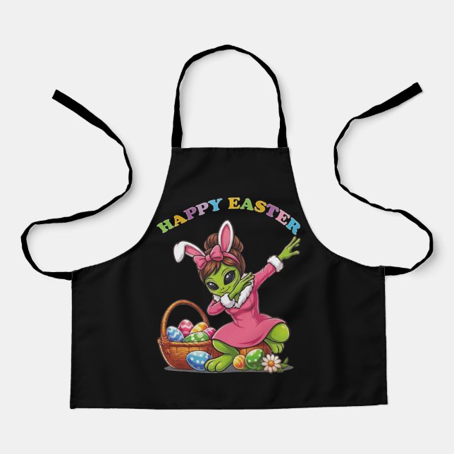 Funny Alien Easter Bunny Dabbing Cute Easter Egg Apron (Front)