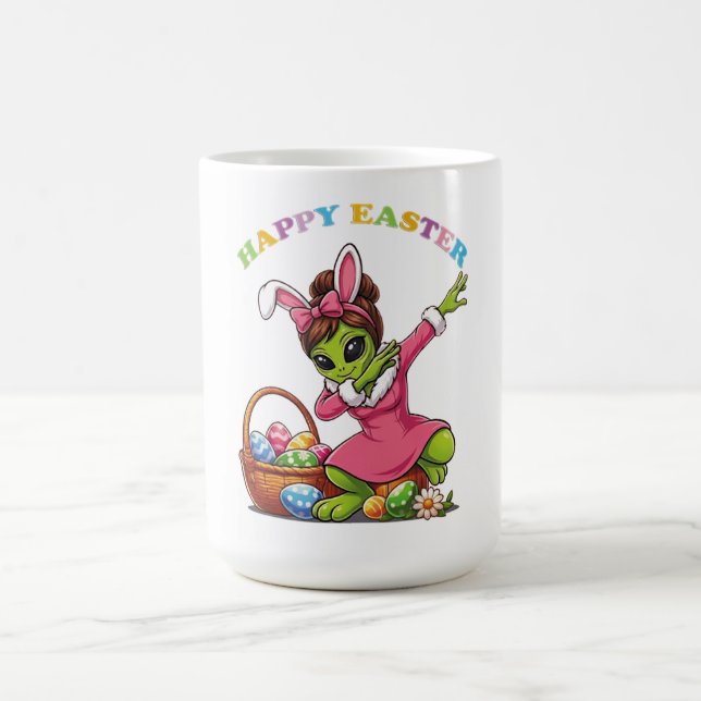 Funny Alien Easter Bunny Dabbing Cute Easter Egg Coffee Mug (Center)