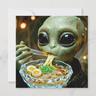 Funny Alien eating Ramen Noodles