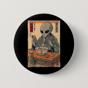 Funny Alien Eating Ramen Retro Japanese Men Women 6 Cm Round Badge