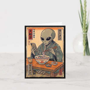 Funny alien eating ramen retro japanese men women card