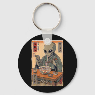 Funny Alien Eating Ramen Retro Japanese Men Women Key Ring