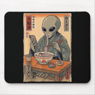 Funny Alien Eating Ramen Retro Japanese Men Women Mouse Pad