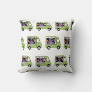 Funny Alien Food Truck French Fries and Pizza Cushion